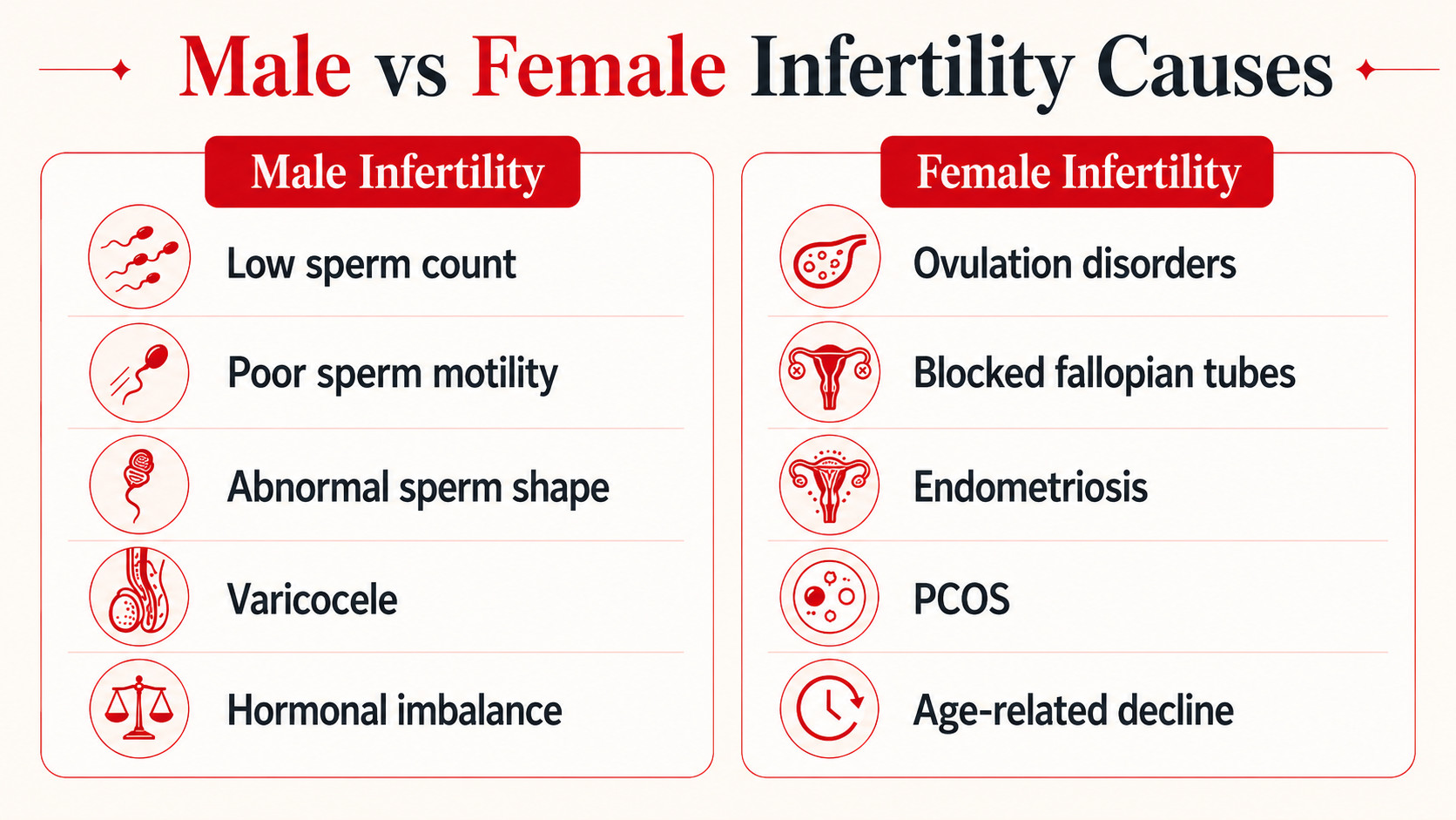 Causes of Male infertility and Cause of female infertility
